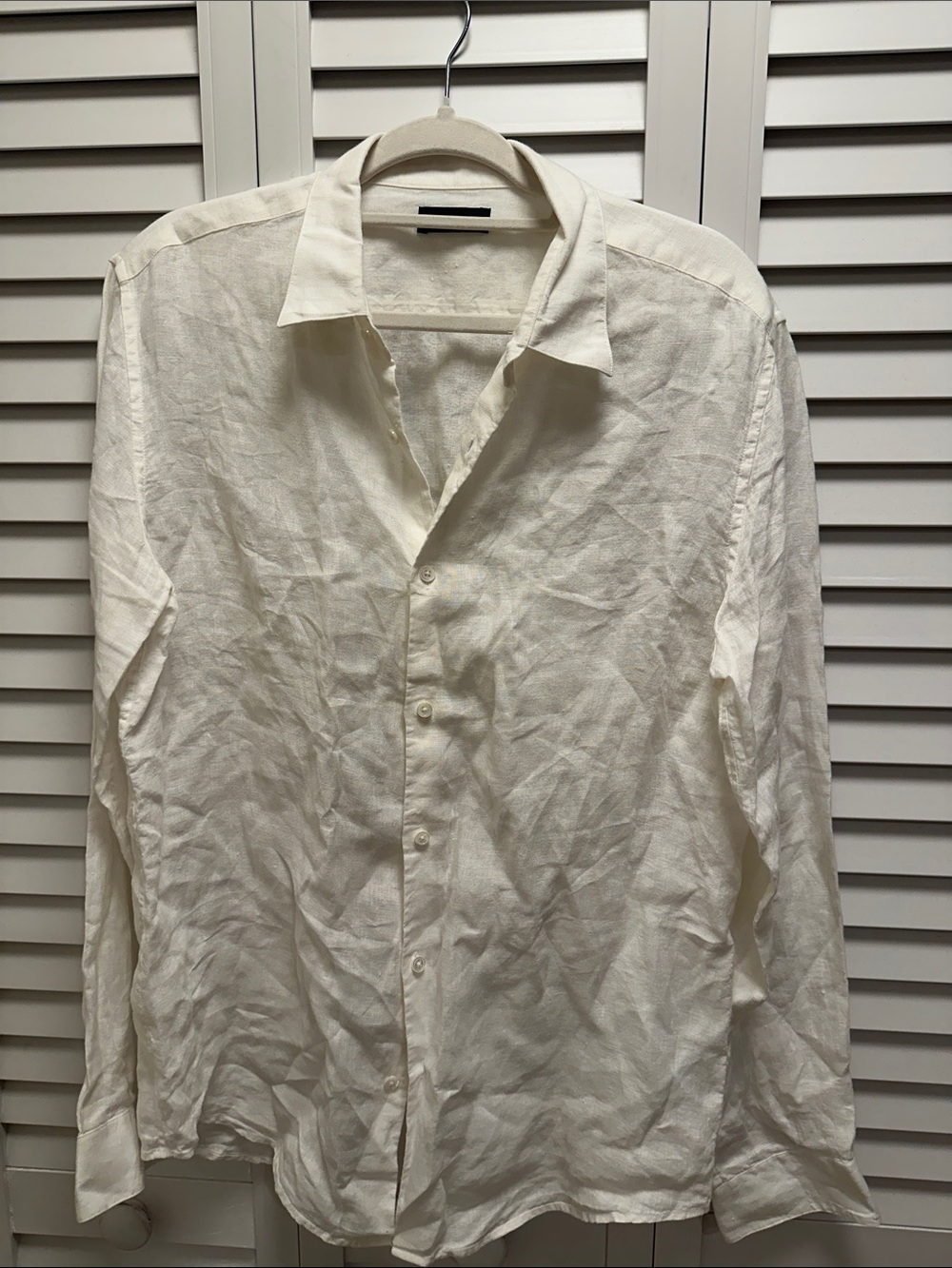 Theory Men's Cream Button-Down Linen Shirt